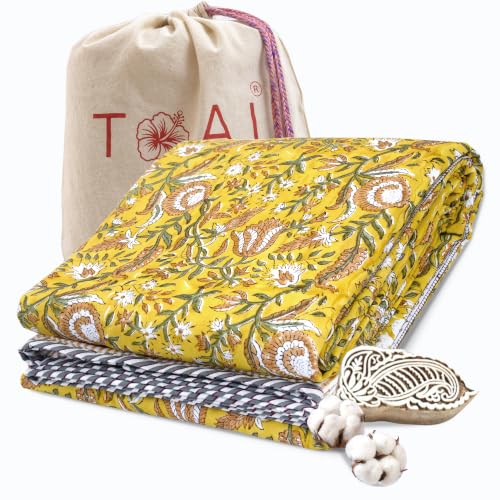 Image of TOAIArt Premium Jaipuri Dohar | AC Blanket Summer Quilt | Hand Block Printed | 3 Layers | Reversible | 150GSM 100% Mulmul Cotton | 100% Cotton Flannel Filling | Single 60 inch X 90 inch|MohanVan