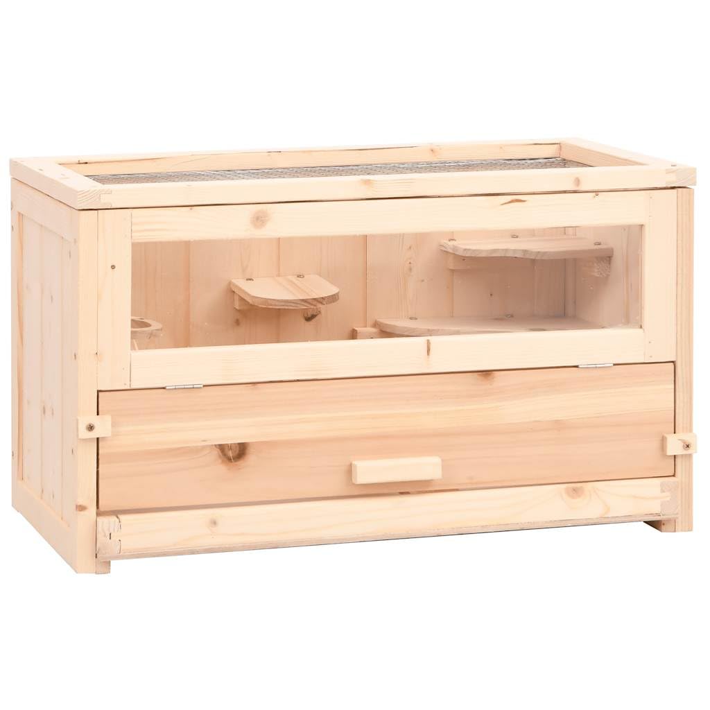 Jaula para hámsters, 60 x 30 x 35 cm, madera maciza | Casa de roedores para salón con ventana de cristal acrílico y bandeja inferior extraíble para facilitar la limpieza.