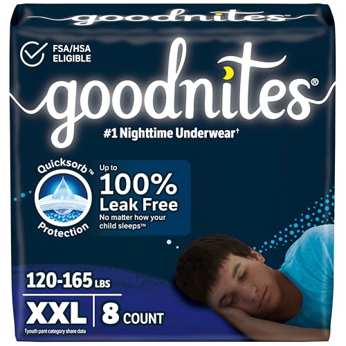 Goodnites Boys' Nighttime Underwear, Size XXL (120-165 lbs), 8 Ct, Packaging May Vary