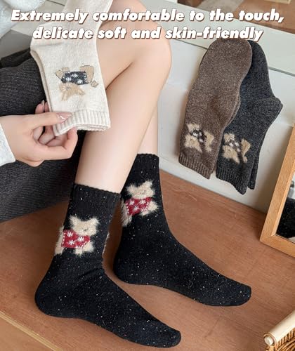 Image of IIG Cute Warm Wool Socks for Women Super Cozy Thick Crew Winter Socks Gifts, 5 Pairs