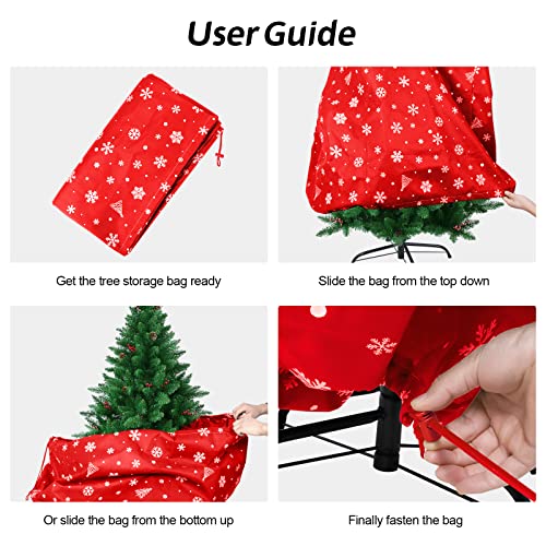 Mimind Large Christmas Tree Storage Bag Wreath Storage Bag Set Snowflake Durable Non-Woven Fabric Xmas Tree Storage Bag Fit Up To 9 Feet Tall Xmas Artificial Tree Red Christmas Tree Cover Holders #TOP2