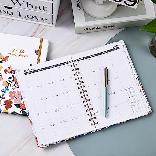 Monthly Planner/Calendar 2024-2026 - 3 Year 2024-2026 Monthly Planner, Jan. 2024 - Dec. 2026, 6.3'' X 8.4'', 2024-2026 Calendar Planner With Monthly Tabs, Back Pocket, 30 Notes Pages - Pink Flowers #TOP6