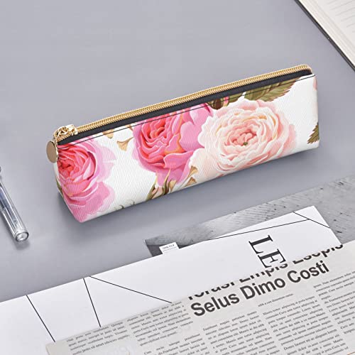 Ouzpgaq Beautiful Pink Roses Pencil Case, White Triangle Portable Pen Bag Pouch With Zipper For Teens Stationary Supplies, Small Cosmetic Bag For Girls, Slim Cash Coin Bag #TOP6