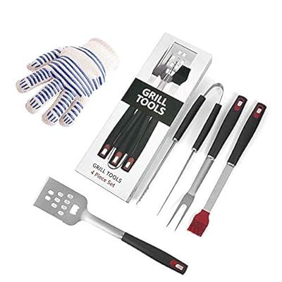 Barbecue Tool Sets with Grill Glove, BBQ Grill Tools Set Stainless Steel Grilling Tool Accessories Grill Spatula, Grill Fork, Grill Tongs, Basting Brush