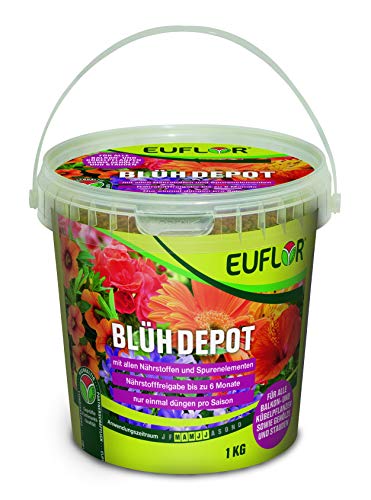 Euflor Blühdepot 1 kg Eimer • Spezialdünger für alle Balkon- und Kübelpflanzen • Langzeitwirkung für bis zu 6 Monate