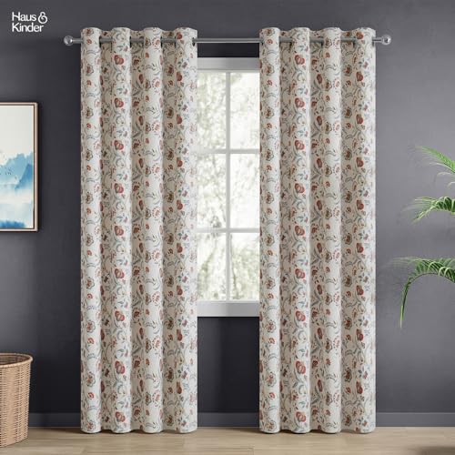 Image of haus & kinder Digital Printed Cotton Door Curtain 7 Feet Long Pack of 1 Door Curtain, 7 Feet Curtain for Door (Saffron Garden, Multi 130x213 CM)
