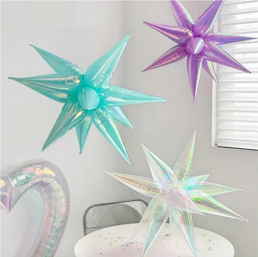 Image of 3pcs 26inch 3D iridescent macaron purple Explosion Star foil balloon, colorful macaron purple Foil Cone Star burst Balloons for Birthday Wedding New Year Party Event