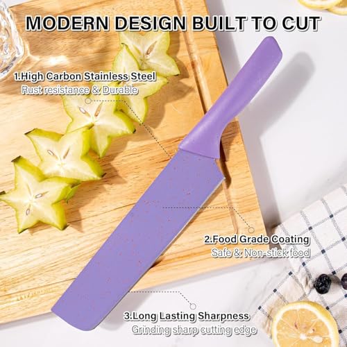 Image of Amishri Colorful Kitchen Knife Set with Scissors & Peeler -7-Piece Pastel Stainless Steel Knife Set with Non-Slip Handles for Cutting, Chopping & Slicing Vegetables & Fruits