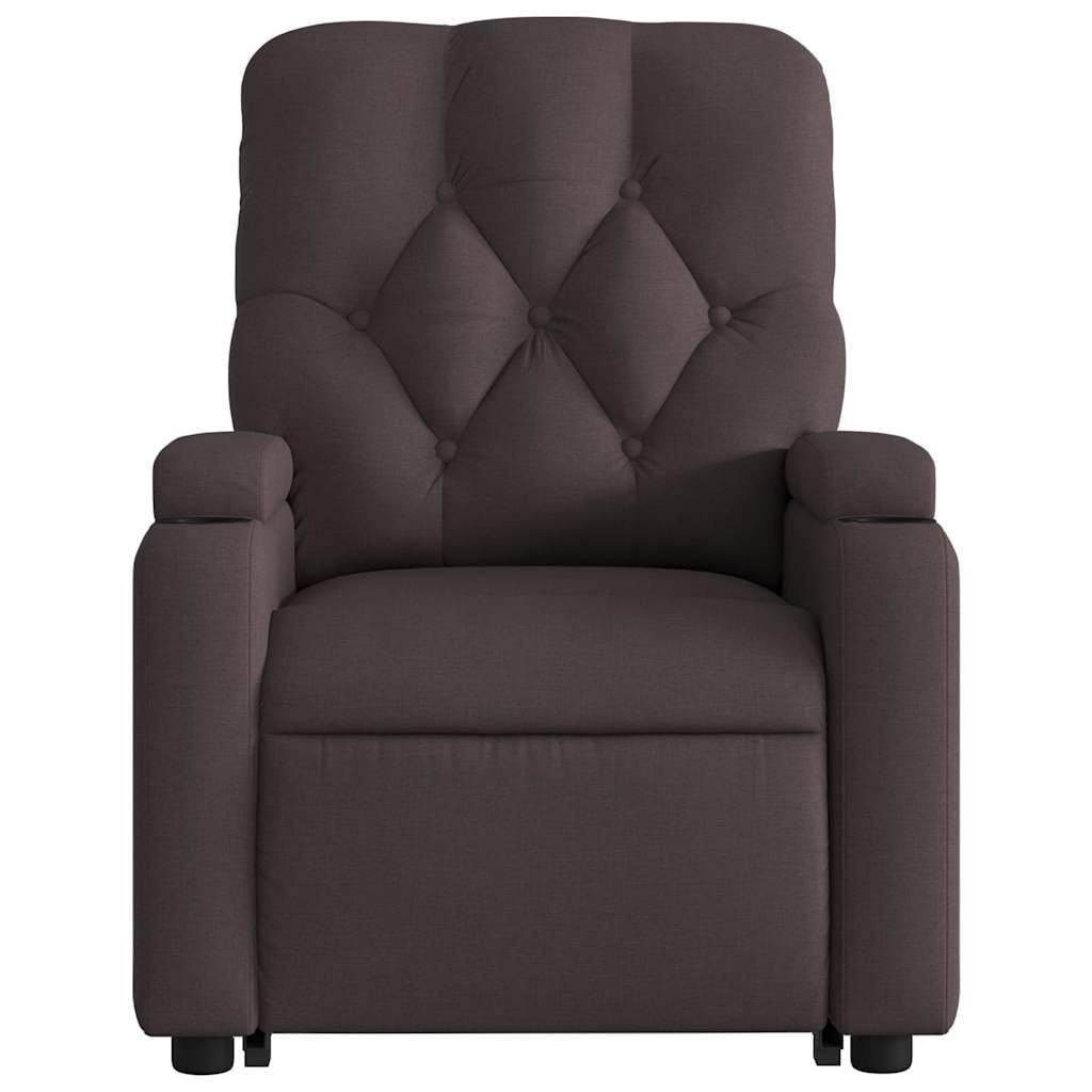Sillón elevador eléctrico reclinable de tela marrón oscuro con motor para elevación y función reclinable automática a 135 grados, cómodo y estable