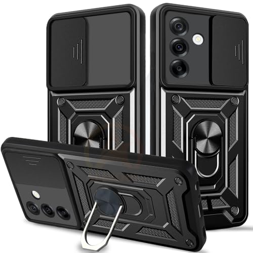 Image of Armor Bumper Back Cover Case for Samsung Galaxy A36 5G Rotating Camera Cover, Ring Holder & Kickstand | Heavy Duty & 360 Degree Protection Samsung Galaxy A36 5G Back Cover (Black)
