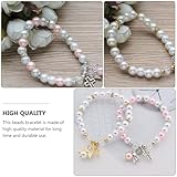 Artibetter Pulsera Elástica de Cuentas Cruz Hueca, Juego de 2 Unidades (blanco y Rosa Blanco), Joyería Religiosa para Mujer, Pulseras Delicadas de Perlas Artificiales, Color Aleatorio