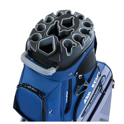 ASK ECHO T-Lock Golf Cart Bag with 14 Way Organizer Divider Top, Premium Cart Bag with Handles and Rain Cover, for Men (Navy Grey)