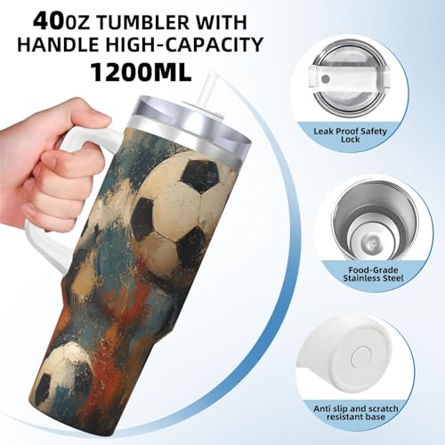 Vaso aislado de 40 oz de fútbol con tapa, el regalo ideal y reutilizable 5