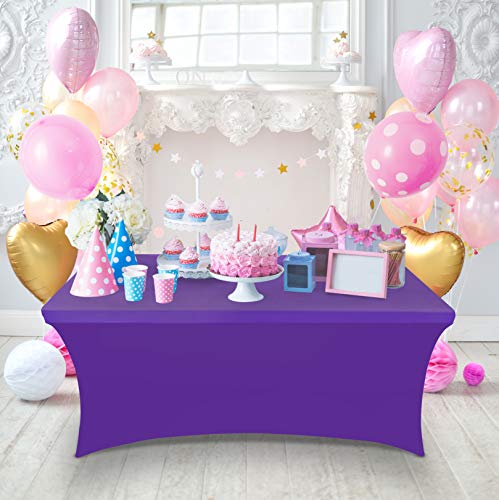 Utopia Kitchen Spandex Tablecloth 2 Pack [6Ft, Purple] Tight, Fitted, Washable And Wrinkle Resistant Stretch Rectangular Patio Table Cover For Event, Wedding, Banquet & Parties [72Lx30Wx30H Inch] #TOP5
