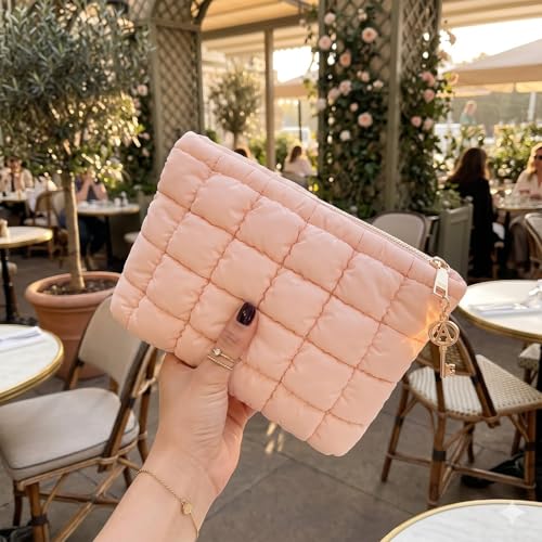 Image of Travel Makeup Pouch Set Toiletry Bag Cosmetic Organizer Bag for Women and Girls Toiletry Storage Kit Set of 3 (Pink Puffy)