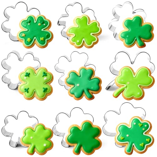 9 Pieces Clover Cookie Cutters Set, Stainless Steel Shamrock and Four-Leaf Clover Biscuit Molds Includes Various Sizes for St. Patrick's Day, Spring, and Holiday Baking Decorations