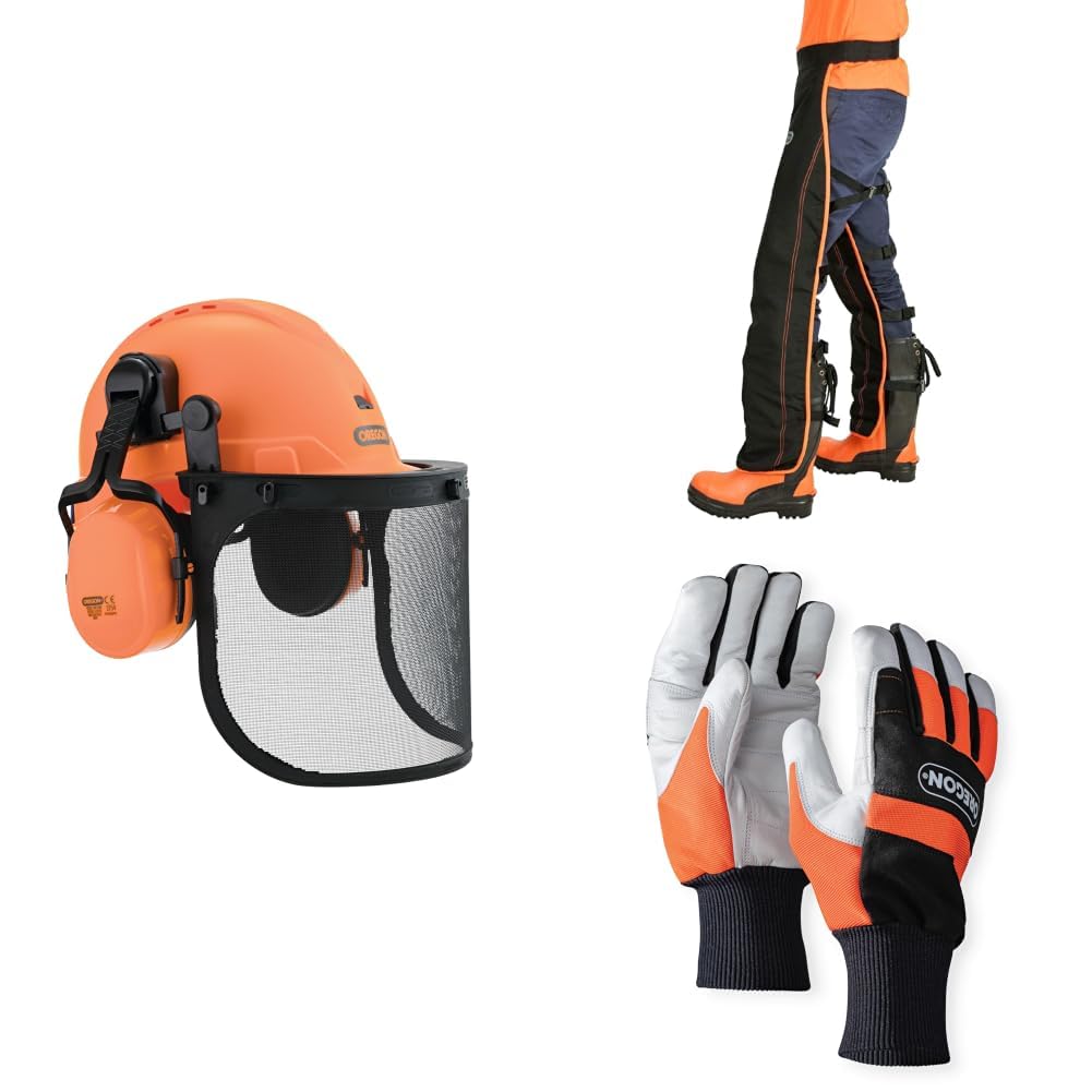 Oregon Typ A persönliche Schutzausrüstung mit universal Schnittschutz Beinlinge, Helm und Handschuhen