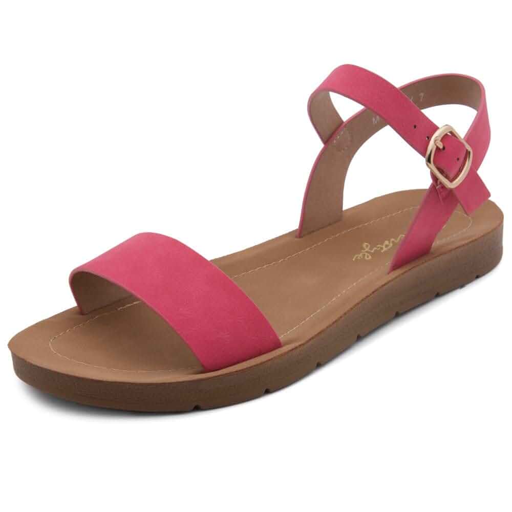 Herstyle Flat Sandals for Women – Open Toe 1 Band Ankle Strap Summer Dressy Sandals, Lightweight Casual Strappy Slip-On Flats with Adjustable Buckle