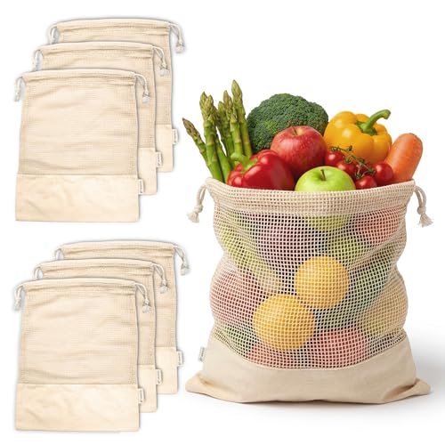 LEAFICO Reusable Produce Bags – 100% Cotton Mesh & Solid