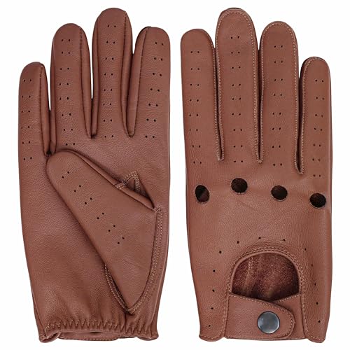 M&H Since 1978 Mens Leather Car Gloves - Tan, XL