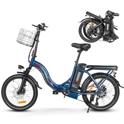 SAMEBIKE CY20 Bicicleta Eléctrica Plegable Urbana 20' para Adultos con Batería Extraíble 36V 12Ah y Cesta Delantera (Azul Oscuro)