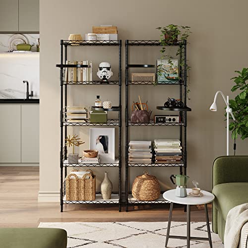 Linsy Home 5-Tier Storage Shelves With 2 Rotatable Shelves, Height Adjustable Metal Pantry Shelves With 5 Hooks And Shelf Liners, Heavy Duty Metal Shelving, Wire Shelving For Kitchen, Bathroom -Dark #TOP7