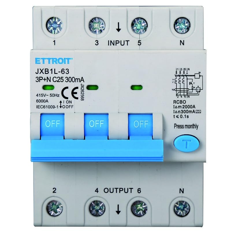 Interruttore Magnetotermico Differenziale 3P+N 25A 300mA 380V-6KA CLASSE A 300mA per Guida DIN - 4 Moduli DIN - Protezione Circuiti e Sicurezza Impianti