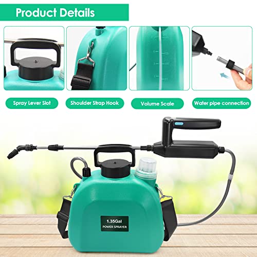 Battery Powered Sprayer 1.35Gallon, Upgrade Electric Sprayer With 3 Mist Nozzles, Usb Rechargeable Handle And Retractable Wand, Garden Sprayer With Adjustable Shoulder Strap For Lawn,Garden,Cleaning #TOP6