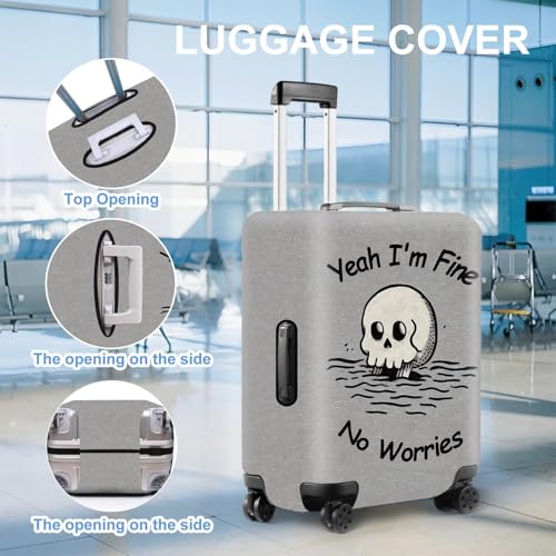 Image of Yeah I'm Fine, No Worries Skeleton Luggage Cover - Funny & Cool Travel Protector for 18-32 Inch Suitcases, Stretchy & Machine Washable
