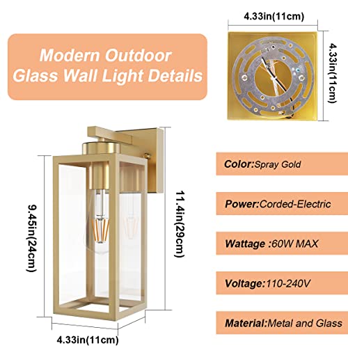 Tipace Outdoor Wall Lantern 2 Pack Gold Exterior Wall Sconce With Clear Glass Shade Wall Mount Lights For Entryway,Porch,Doorway(Bulb Not Included) #TOP4
