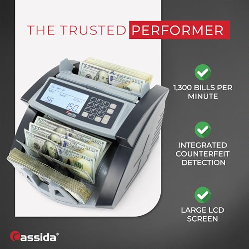 Image of Cassida Money Bill Counter| Business Grade| 1,300 Notes /Min| 5520 UV /MG