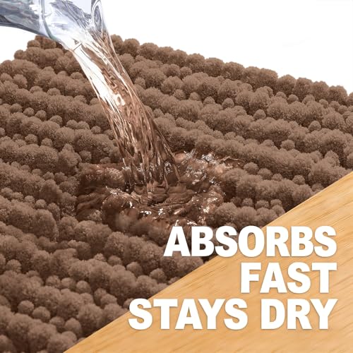 Image of OLANLY Bathroom Rug Mat 59x35, Thick Soft and Absorbent Chenille Bath Mat, Non-Slip Rubber Backing, Machine Washable Quick Dry Bath Rugs for Tub Shower Floor, Home Decor Accessories, Mocha