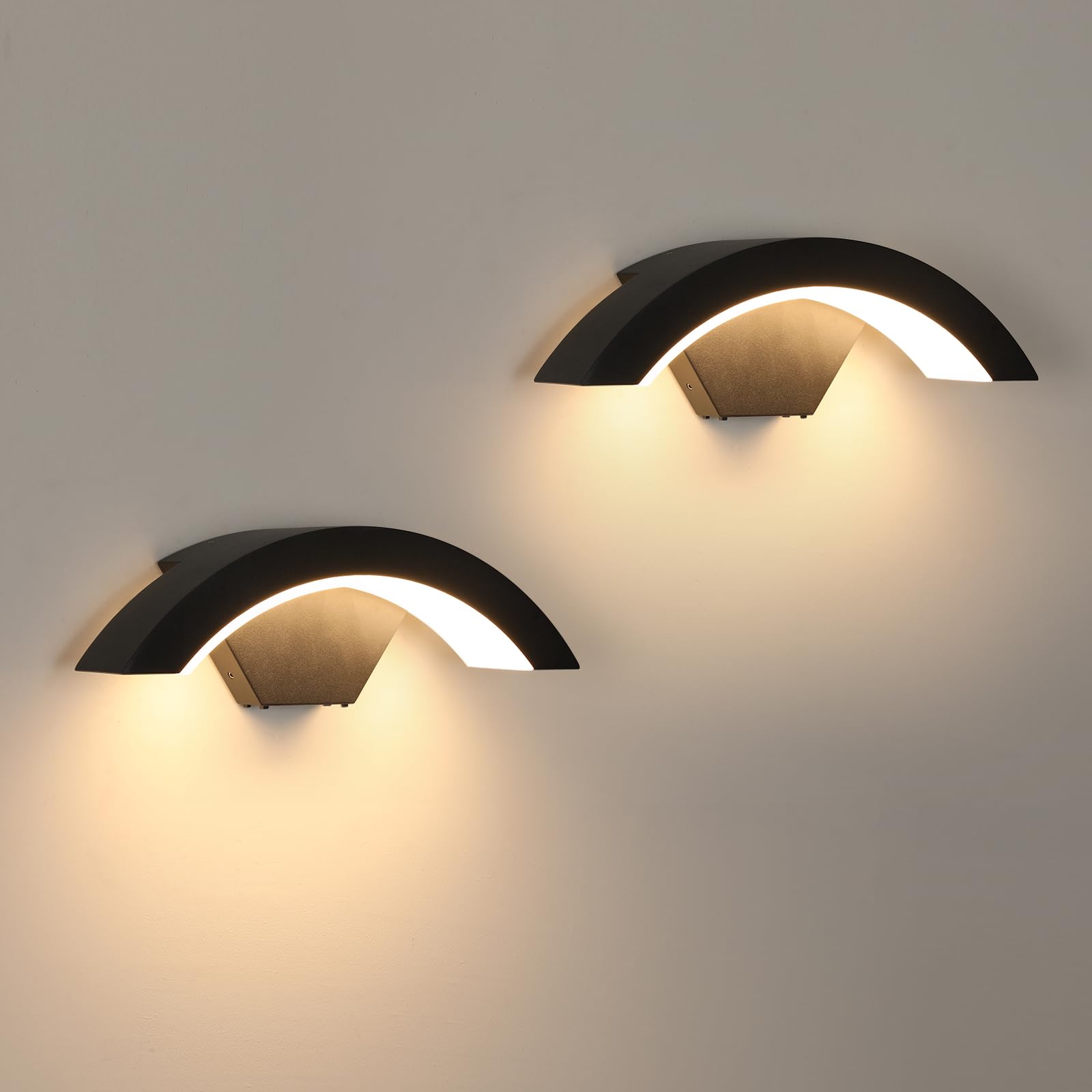 2 Piezas Lámpara de Pared LED Exterior/Interior, 24W 2650LM Aplique Pared Exterior IP65 Impermeable, Aluminio LED Luz de pared Negro para Entrada Terraza Pasillo Jardin, Luz Cálida 3000K