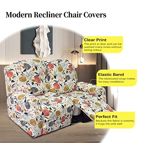 Figooo Recliner Sofa Covers 2 Seat Stretch Loveseat Recliner Cover Non Slip 6-Piece Spandex Recliner Couch Cover With Pockets Reclining Couch Covers Furniture Protector For Dogs Cats,W-Flowers #TOP3