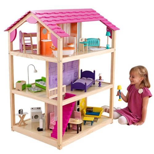 KidKraft Casa de muñecas de madera So Chic con muebles y accesorios incluidos, Casita con juego de 360 ​​grados para muñecas de 30 cm, juguetes niños y niñas desde 3 años (65078)