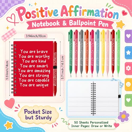Image of Thenshop 60 Pcs First Day of School Encouragement Supplies 30 Self Care Notebooks Journals and 30 Positive Affirmation Pens Mental Health Wellness Gifts for Teacher Counselor Student (You Are)