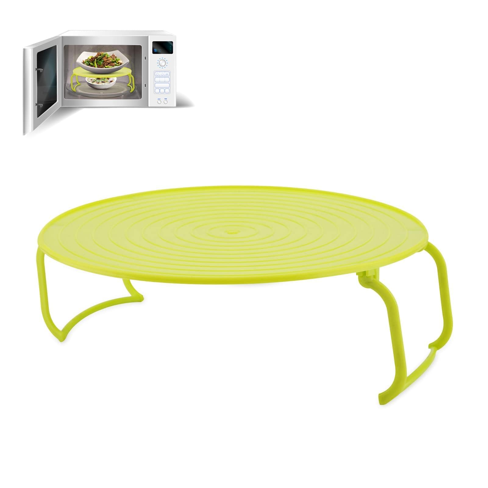 Cyrank Plateau de Grille à Micro-Ondes, Support de Plaque Multifonctionnel en Plastique, Support de Cuisson pour Four à Micro-Ondes Plateau de Cuisson à la Vapeur Pliable à Plusieurs Niveaux (Vert)