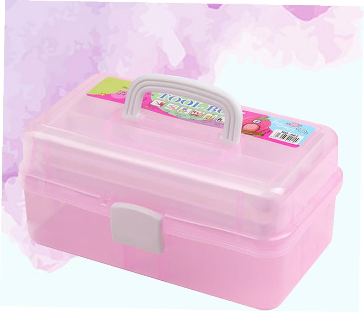 SHINEOFI Portable Multi-Function Craft Storage Box Three-Layer Paint Container for Art Supplies Capacity Pink Organizer with Buckle Design for Easy Access