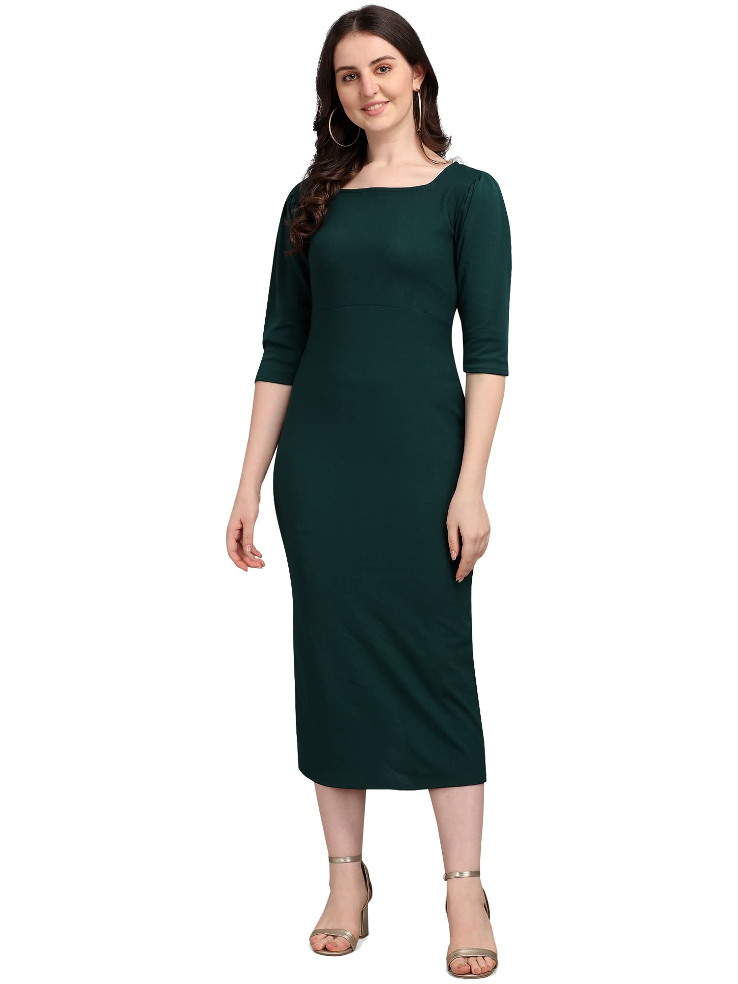 Purvaja Women's Corduroy Bodycon Midi Dress (Ruby-135-Gn-Xl_Green