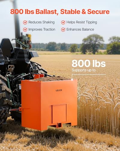 Image of VEVOR Ballast Box, 3-Point Category 1 Tractor Ballast of 800 lbs Capacity, with Standard 2 Inch Hitch Receiver, Heavy-Duty Steel 5 ft Large Volume Durable Loader Attachment with Sliding Door, Orange