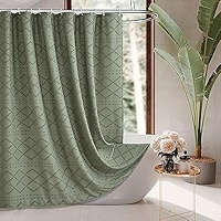 BTTN Extra Long Shower Curtain - 72x84 Long Boho Chic Striped Tassel Linen Fabric Shower Curtain Set With Hooks, Tall Modern Farmhouse Cute Heavy Duty Cloth Shower Curtains For Bathroom