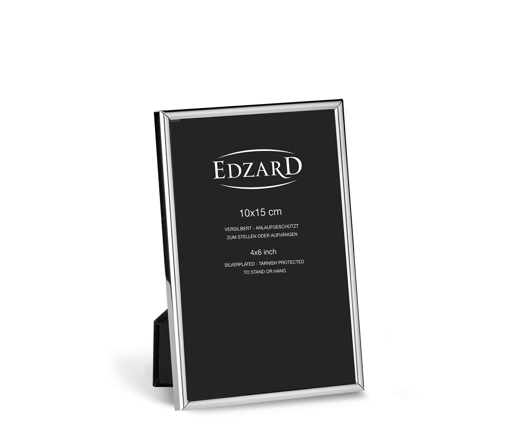 EDZARD Bilderrahmen Genua für Foto 10 x 15 cm, edel versilbert, anlaufgeschützt, mit Samtrücken, inkl. Aufhänger, Fotorahmen zum Stellen und Hängen