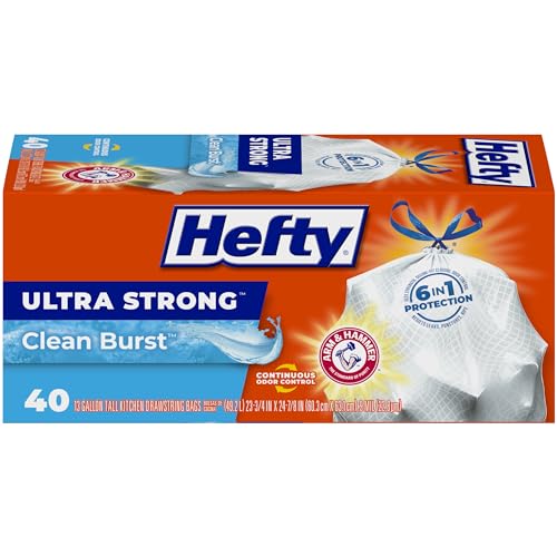 Image of Hefty Ultra Strong Tall Kitchen Trash Bags, Clean Burst Scent, 13 Gallon, 40 Count