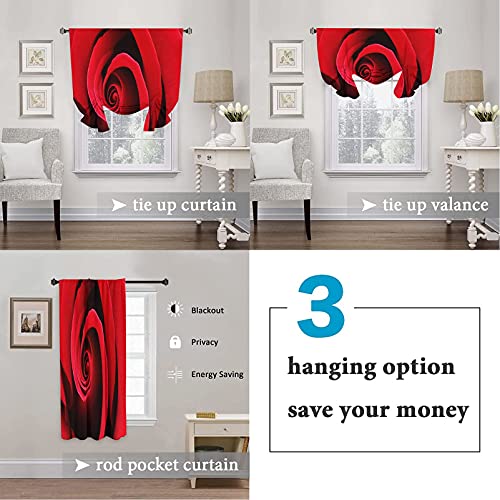 Gugeabc Farmhouse Curtains For Living Room, Rose Balloon Shades Window Extreme Close Up Of Red Bloom Swirled Spiral Petals Beauty In Nature Theme, 42Inch Wide By 45Inch Long, Black Multi 18 W X L #TOP3
