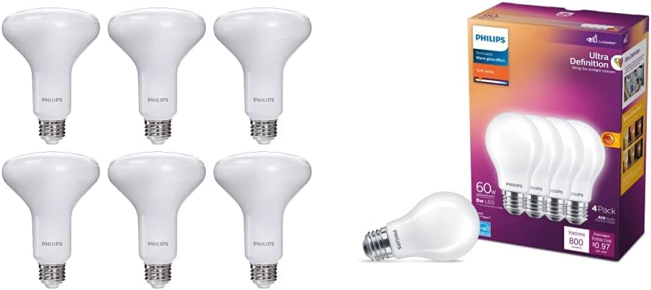 PHILIPS LED Light Bulbs Bundle with Dimmable BR30 Flood Lights (6-Pack) and Flicker-Free Frosted A19 Bulbs (4-Pack)