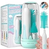 Marlo & Buzz Electric Baby Bottle Cleaner Set, Rechargeable Waterproof Silicone Brushes With Large Bottle, Nipple, Straw Brush, Milk Stirrer, Drying Rack (Green)