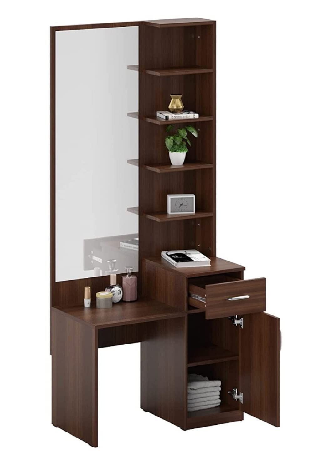 MAMTA DECORATION Engineered Wood Dressing Table Mirror with Storage for Living Room Bedroom Wooden Vanity Table (Dark Elm Finish)-picture-26