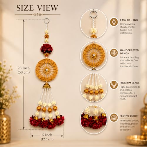 Image of Rajasthan Kraft Pack of 2, Beads Wall Hanging for Home Decor | 23*5 Inch Handmade Door Hanging with Beads & Floral Tassels, Decorative Hanging Ornament for Living Room, Diwali, Wedding & Pooja Decor