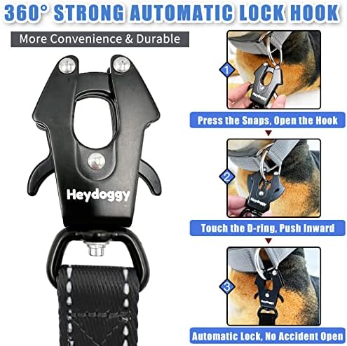 Strong Heavy Duty Dog Leash - 5ft Reflective Nylon Training Leash with Soft Padded Double Handle & Auto Lock Frog Clip - Safety Traffic Control for Large Medium Small Dogs No Pull Walk Black Blue,5ft - 1