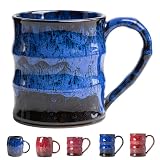 XIYUANJI Midnight Blue Ceramic Coffee Mug 15oz - Handcrafted Artisan Mug with Large Handle for Comfort, Unique Birthday Gift for Him/Her, Office Desk Essential, Safe for Dishwasher